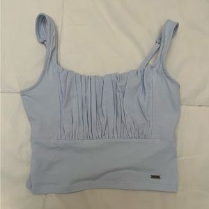 Hollister Women’s Light Blue Cropped Ruffle Chest Tank